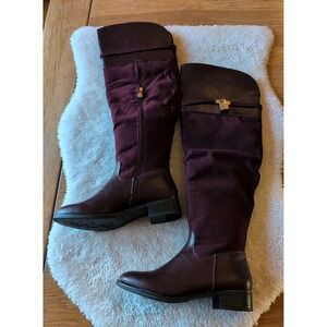 Demie Burgundy Winter Boot Women Sz 6.5 M Faux Suede Leather Low Heel Zip Gold